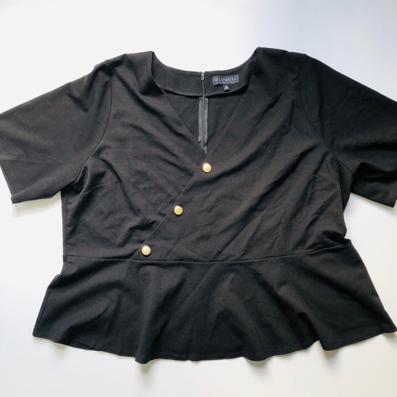 Eloquii Tops - Peplum Top Eloquii Black with Gold Buttons Size 2X Eloquii Tops - Peplum Top Eloquii Black with Gold Buttons Size 2X